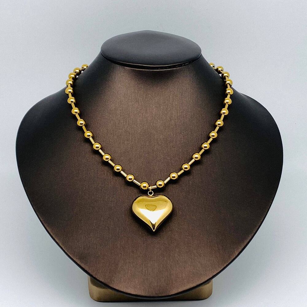 Large Heart Charm18K Plated Steel Necklace